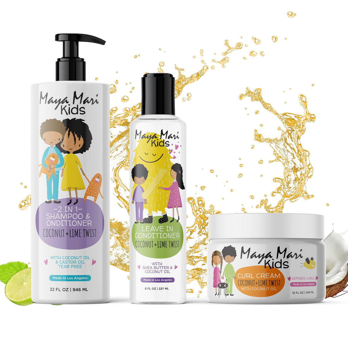 MAYA MARI front packaging showing complete kids curly hair gift set benefits