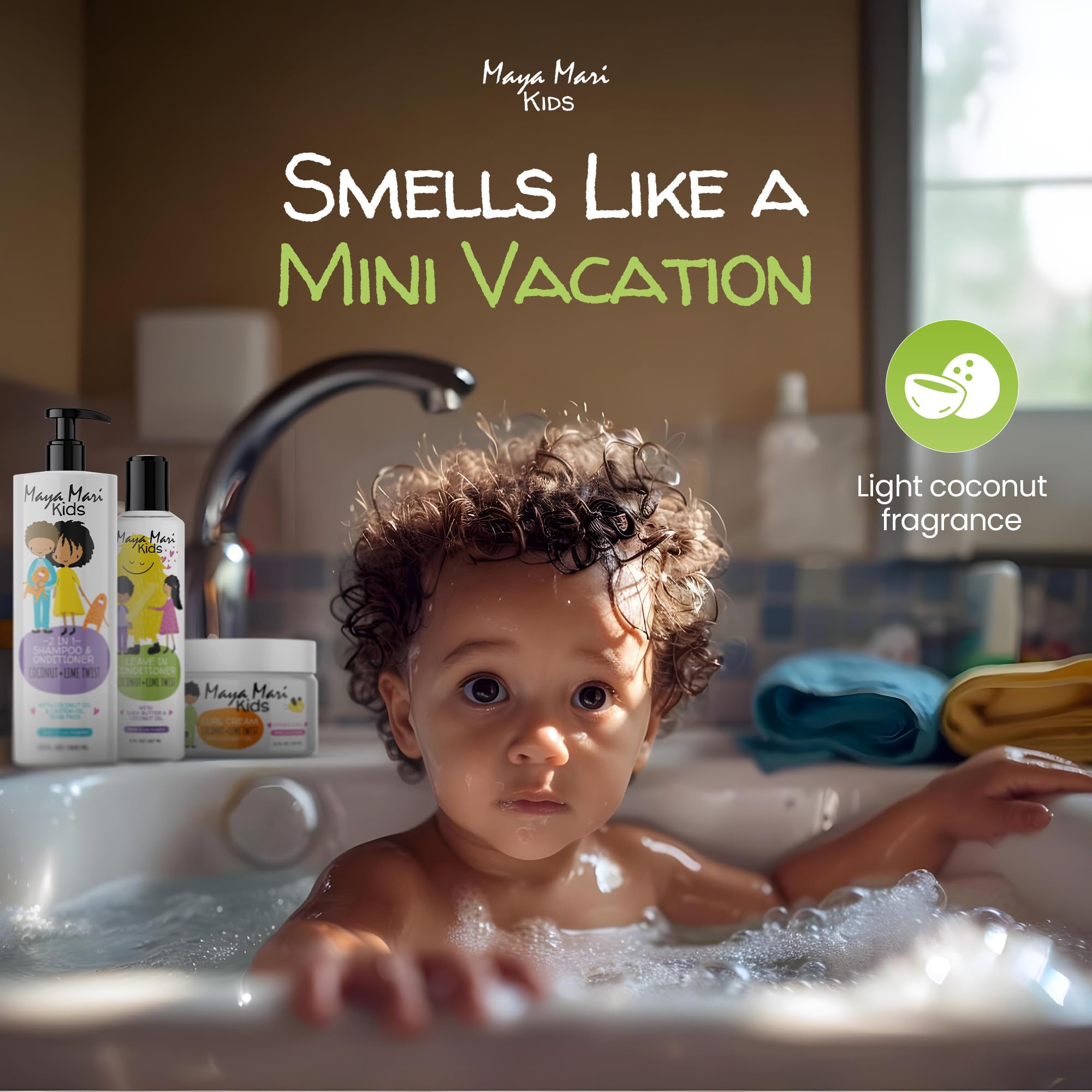 MAYA MARI bottles beside a child’s toy to indicate travel-friendly size
