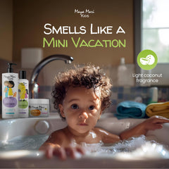 MAYA MARI bottles beside a child’s toy to indicate travel-friendly size