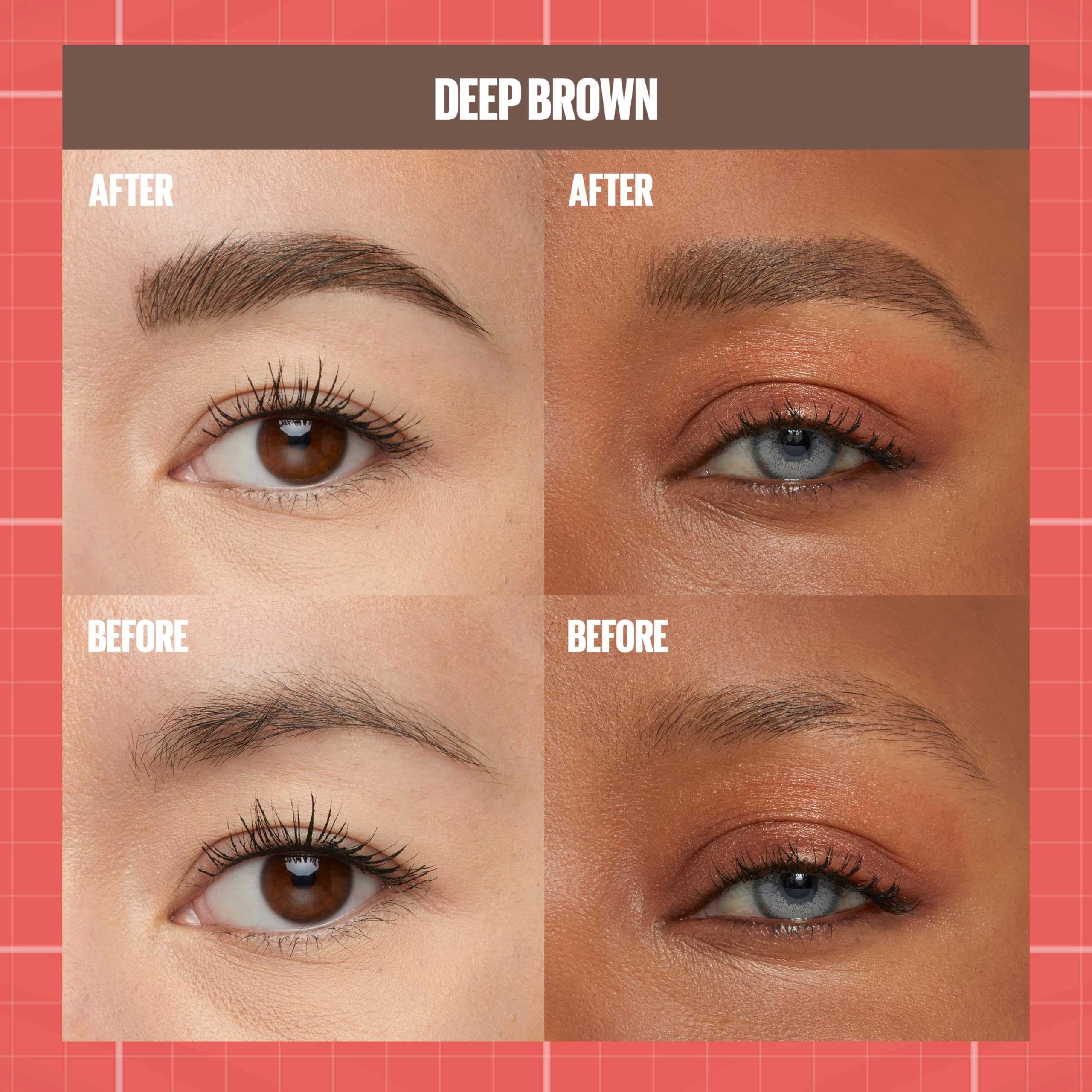 Maybelline before and after comparison showing fuller brows and subtle natural change