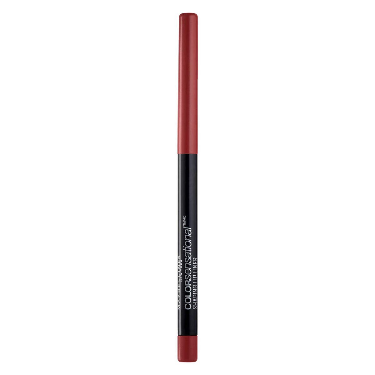 Maybelline brick red lip liner front view showing packaging and color, perfect definition