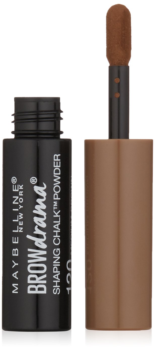 Maybelline Brow Drama front packaging showing medium brown shade and compact benefits