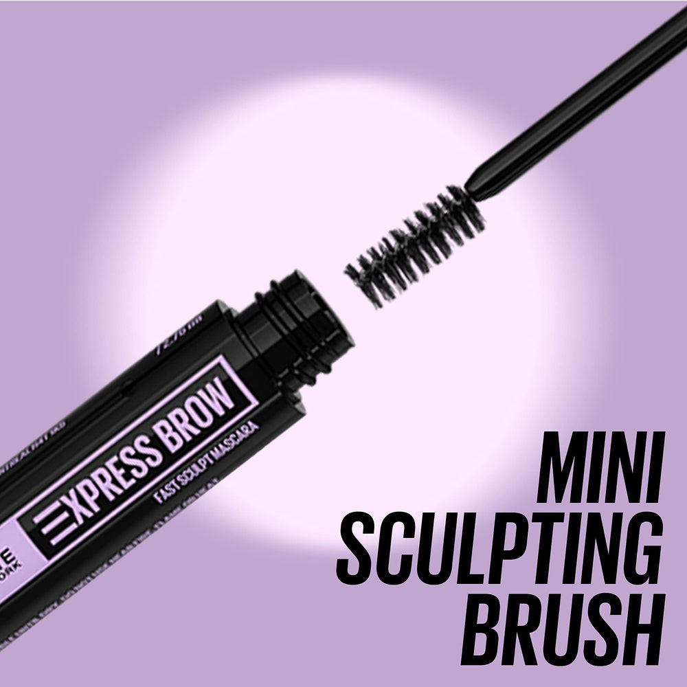 Maybelline Brow Fast Sculpt held in hand to show travel-friendly size