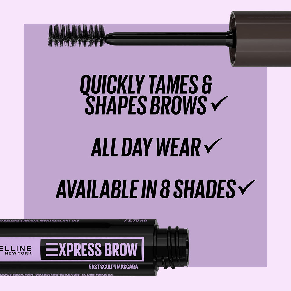 Maybelline Brow Fast Sculpt open cap showing brush applying product