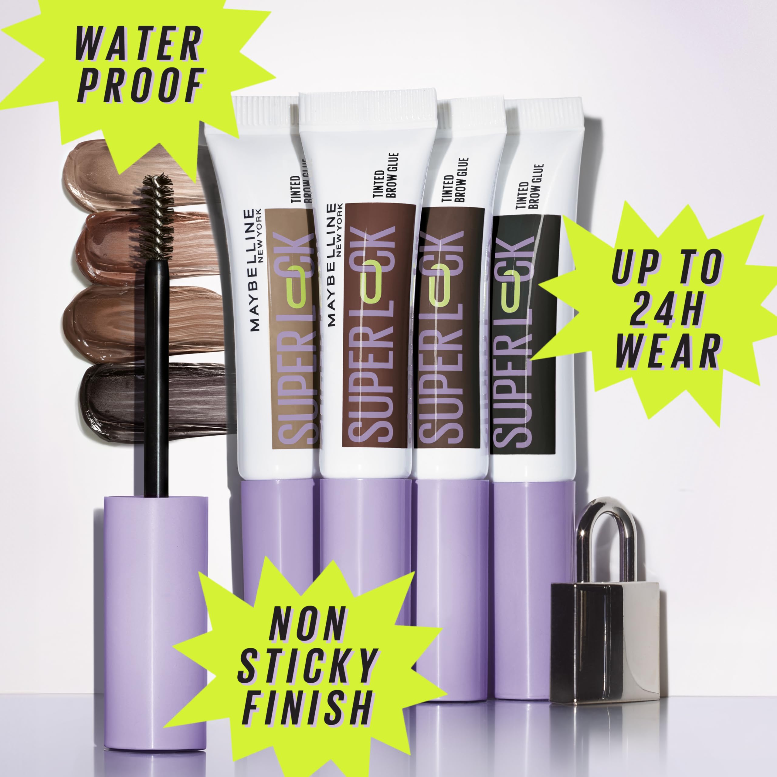 Model wearing Maybelline Super Lock Brow Glue medium brown for natural hold