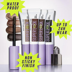 Model wearing Maybelline Super Lock Brow Glue medium brown for natural hold