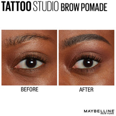 Maybelline swatch of Black Brown pomade color for accurate shade selection