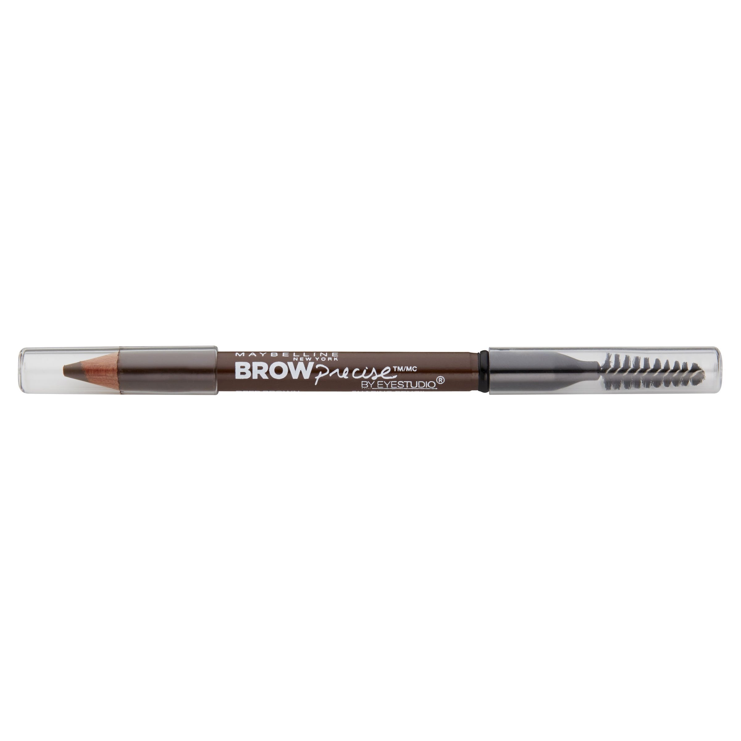 MAYBELLINE Brow Precise pencil front view showing slim tip and brush for natural shaping