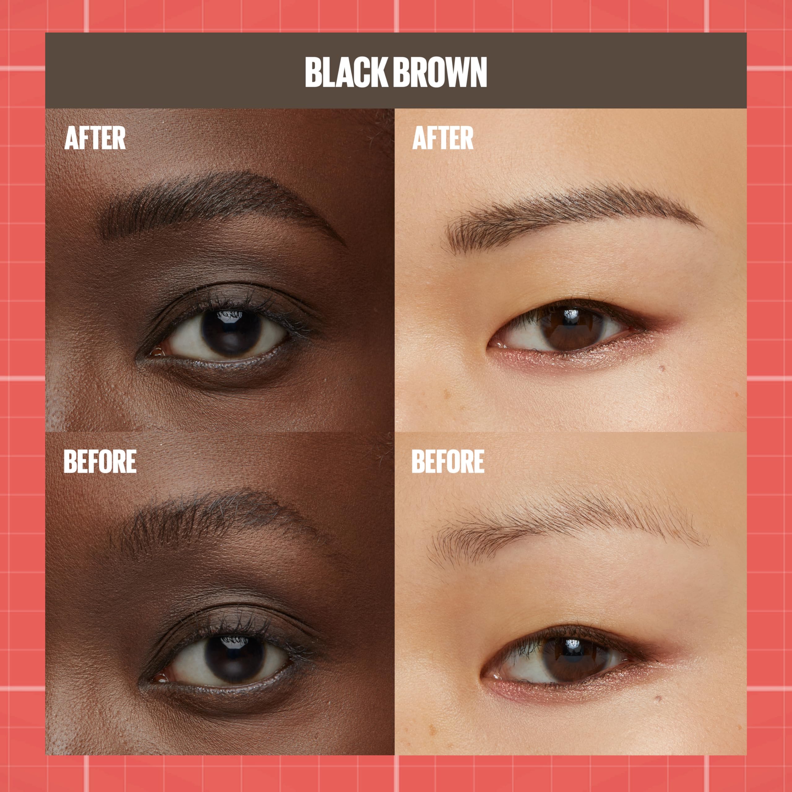 MAYBELLINE before and after brows showing fuller natural-looking results