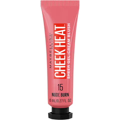 MAYBELLINE front tube of Cheek Heat in Nude Burn showing packaging and color payoff