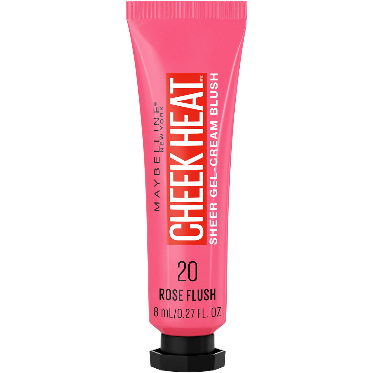 Maybelline tube front view showing Rose Flush shade and packaging benefit