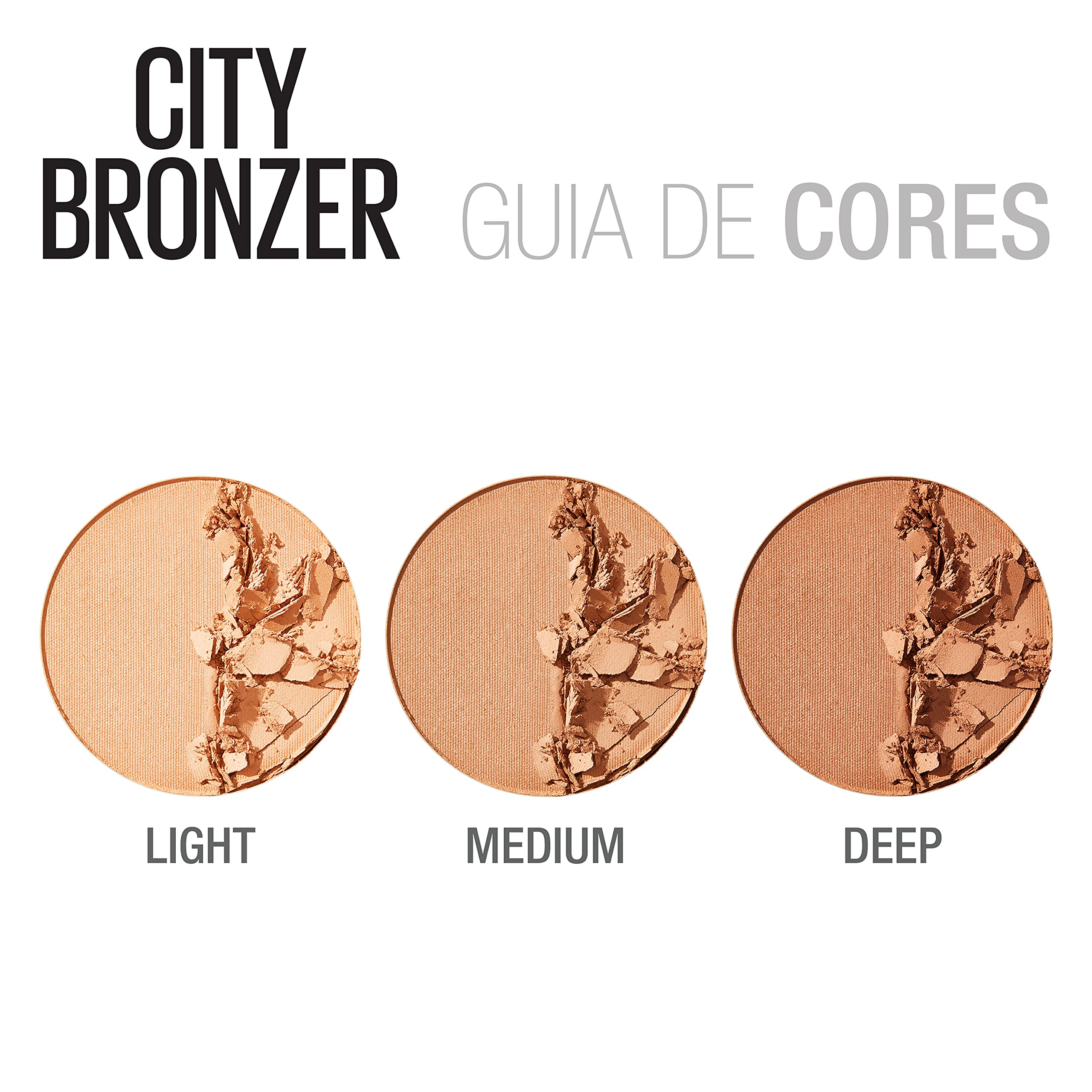 MAYBELLINE close-up of bronzer pan revealing two shades and smooth matte finish for blendability