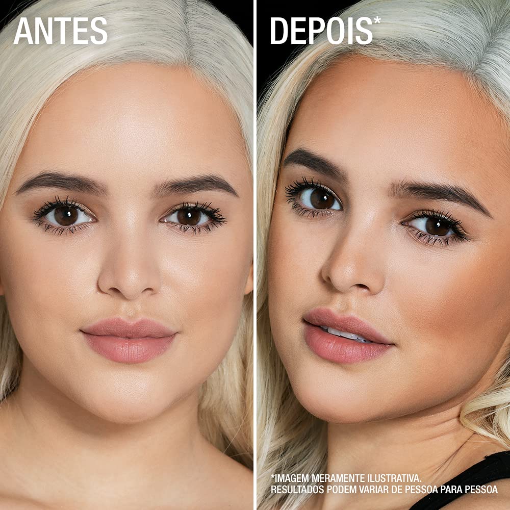 MAYBELLINE swatch on forearm comparing lighter and darker bronzer tones for color selection
