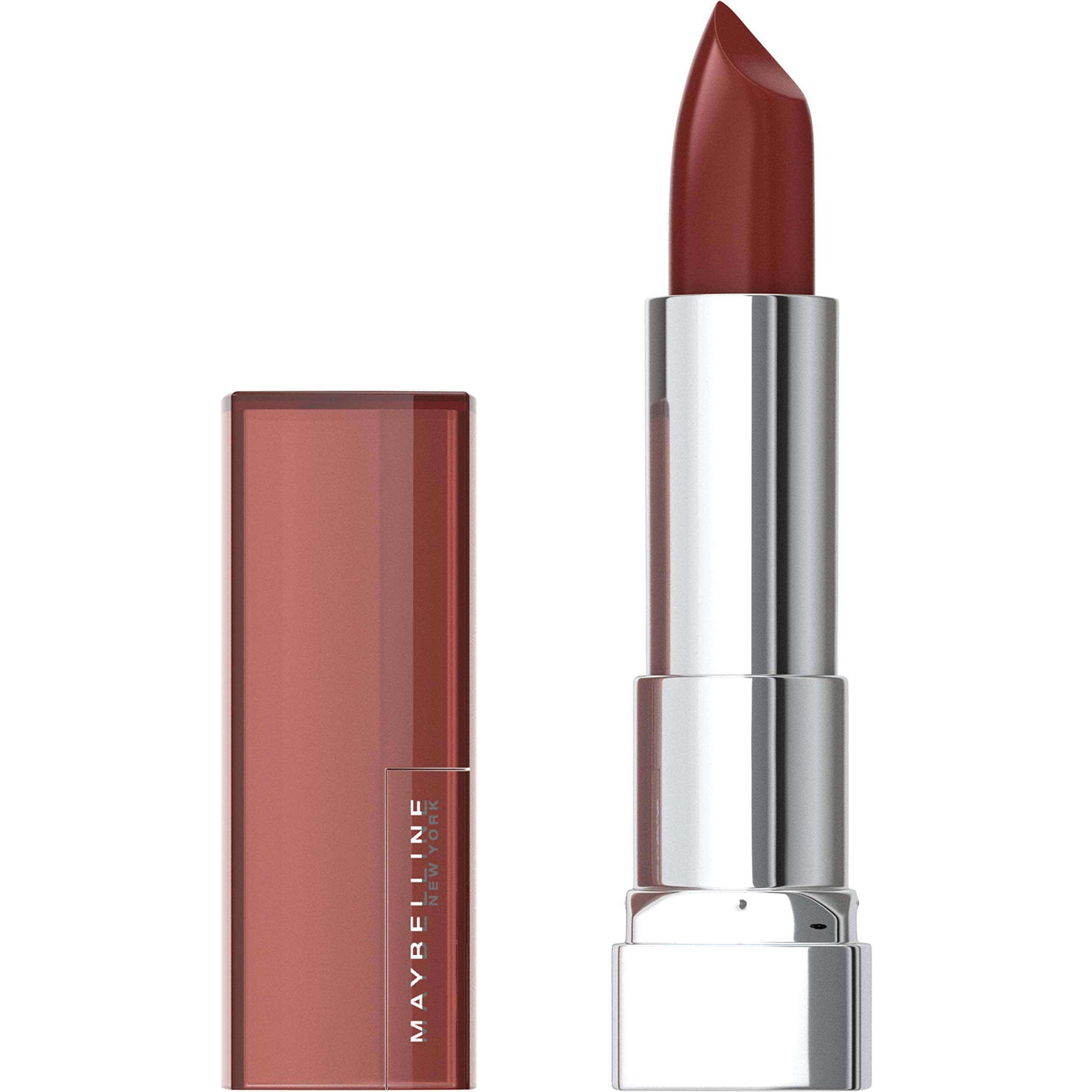 Maybelline front view of lipstick tube showing branding and classic finish, easy identification