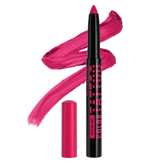 MAYBELLINE front packaging of Vivid Pink Matte stix shows product and shade for easy selection