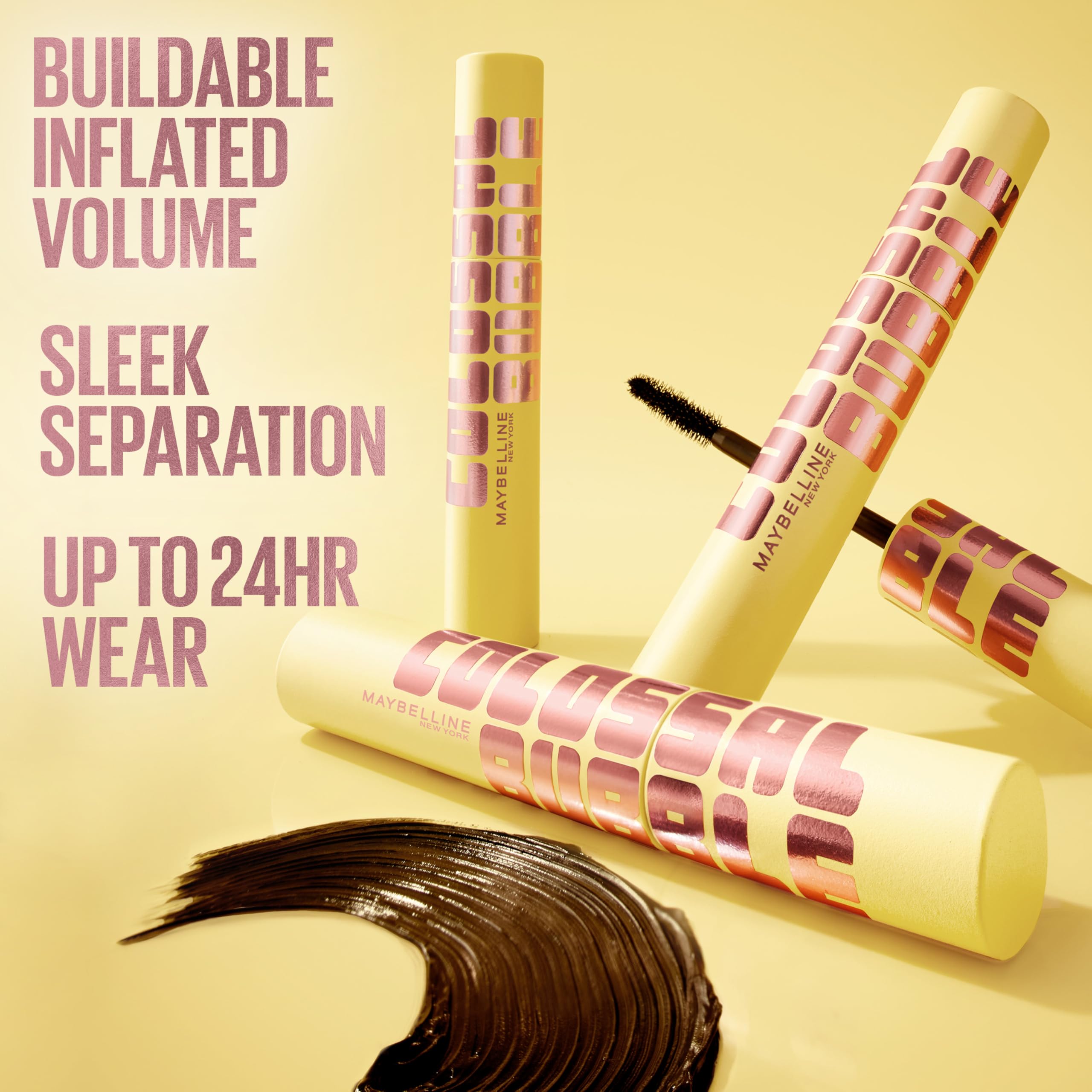 Maybelline Colossal Bubble texture swatches on skin showing buildable, smooth finish