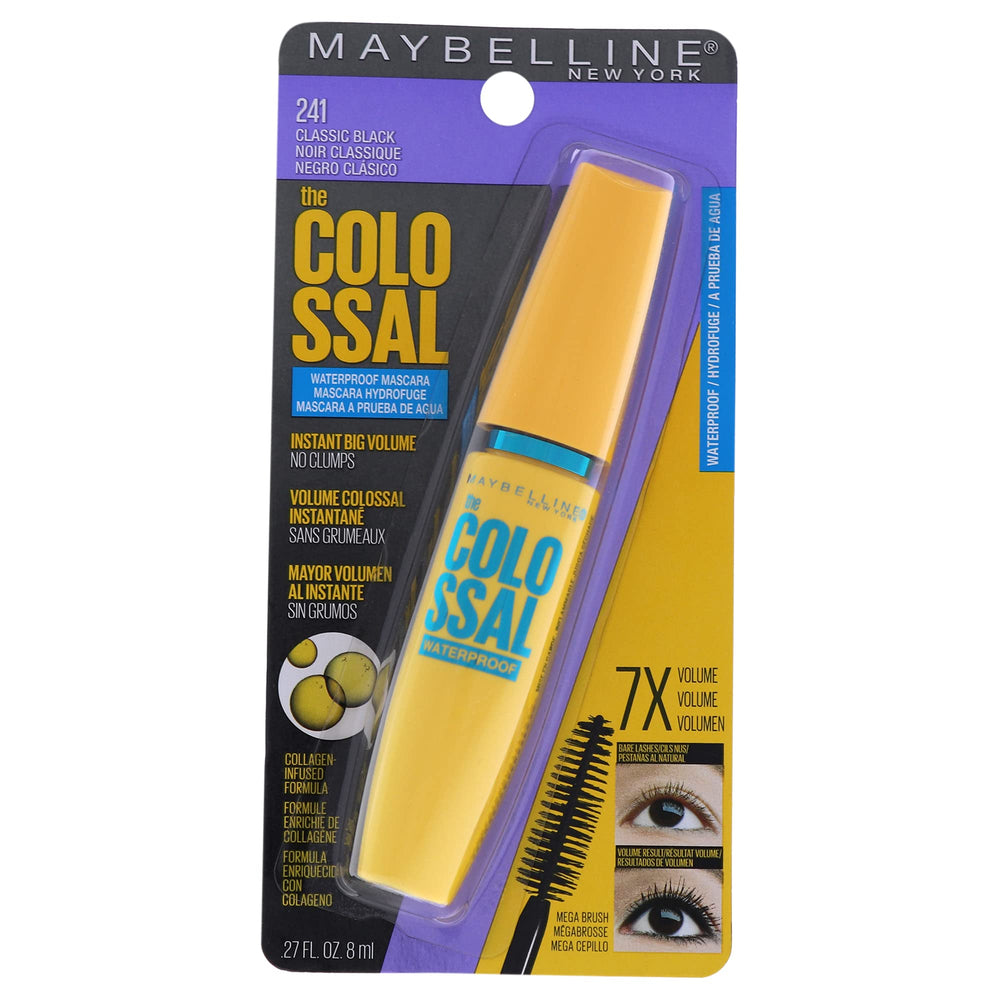 Maybelline mascara front packaging showing classic black tube and bold branding