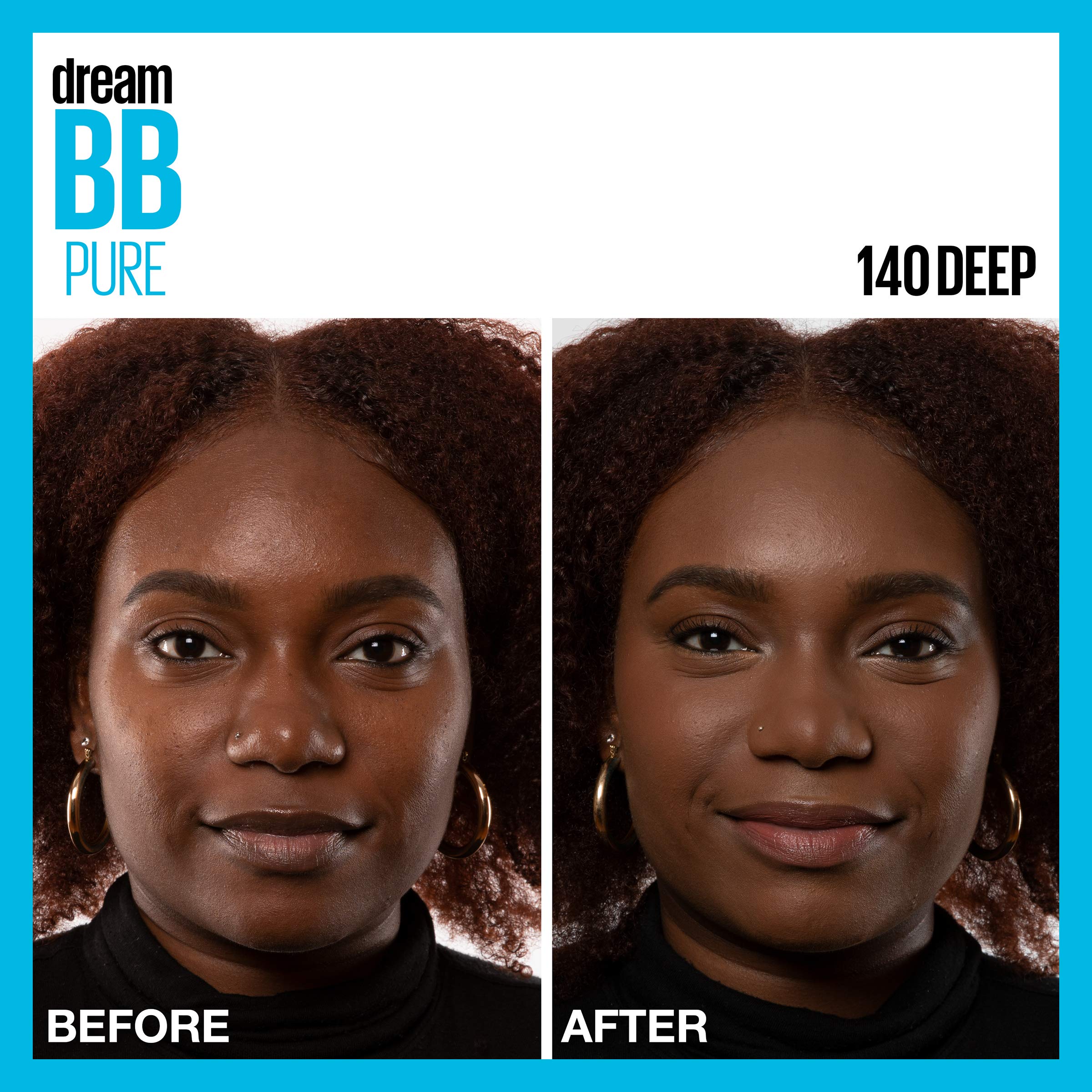 MAYBELLINE before and after on cheek, illustrates pore-blurring benefit