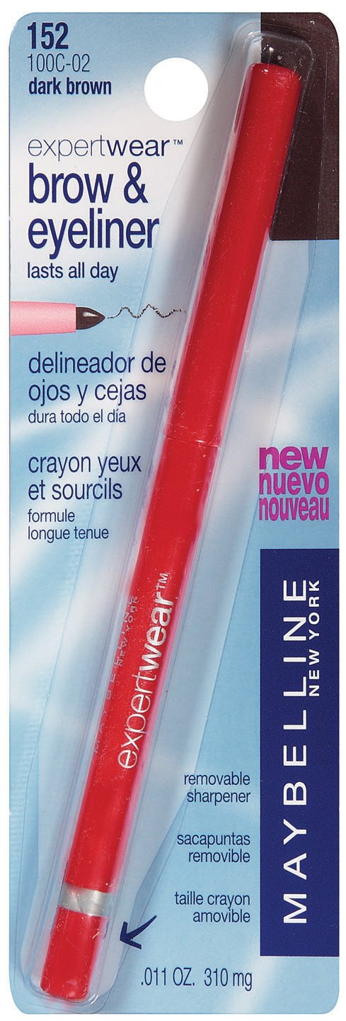 MAYBELLINE pencil front packaging showing slim tip and dark brown shade for precise definition