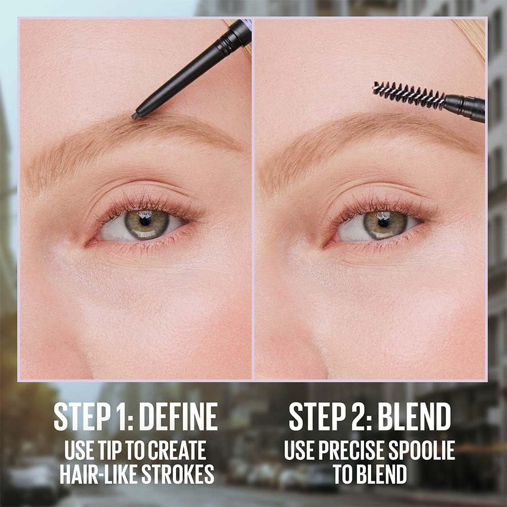 Maybelline built-in spoolie brush blending brow color for natural finish