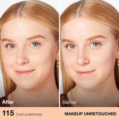 Maybelline Fit Me applied with a makeup sponge showing easy blend benefit seamless finish