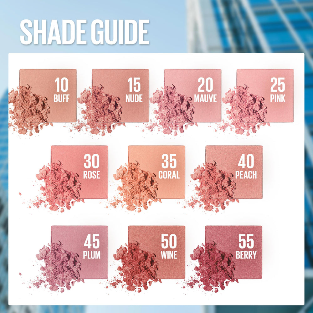 MAYBELLINE blush being picked up by brush for effortless, even application