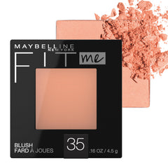 Maybelline compact front view showing coral shade and portable design benefit