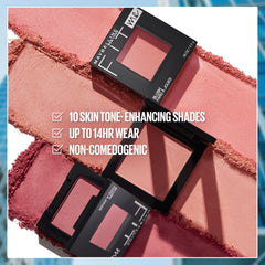 Maybelline Fit Me blush in hand for scale and travel-friendly size