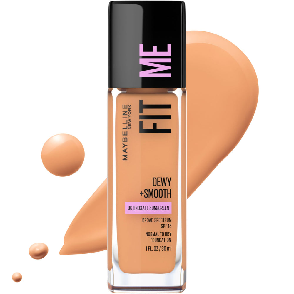 Maybelline Fit Me front packaging showing label and shade, easy shade selection benefit