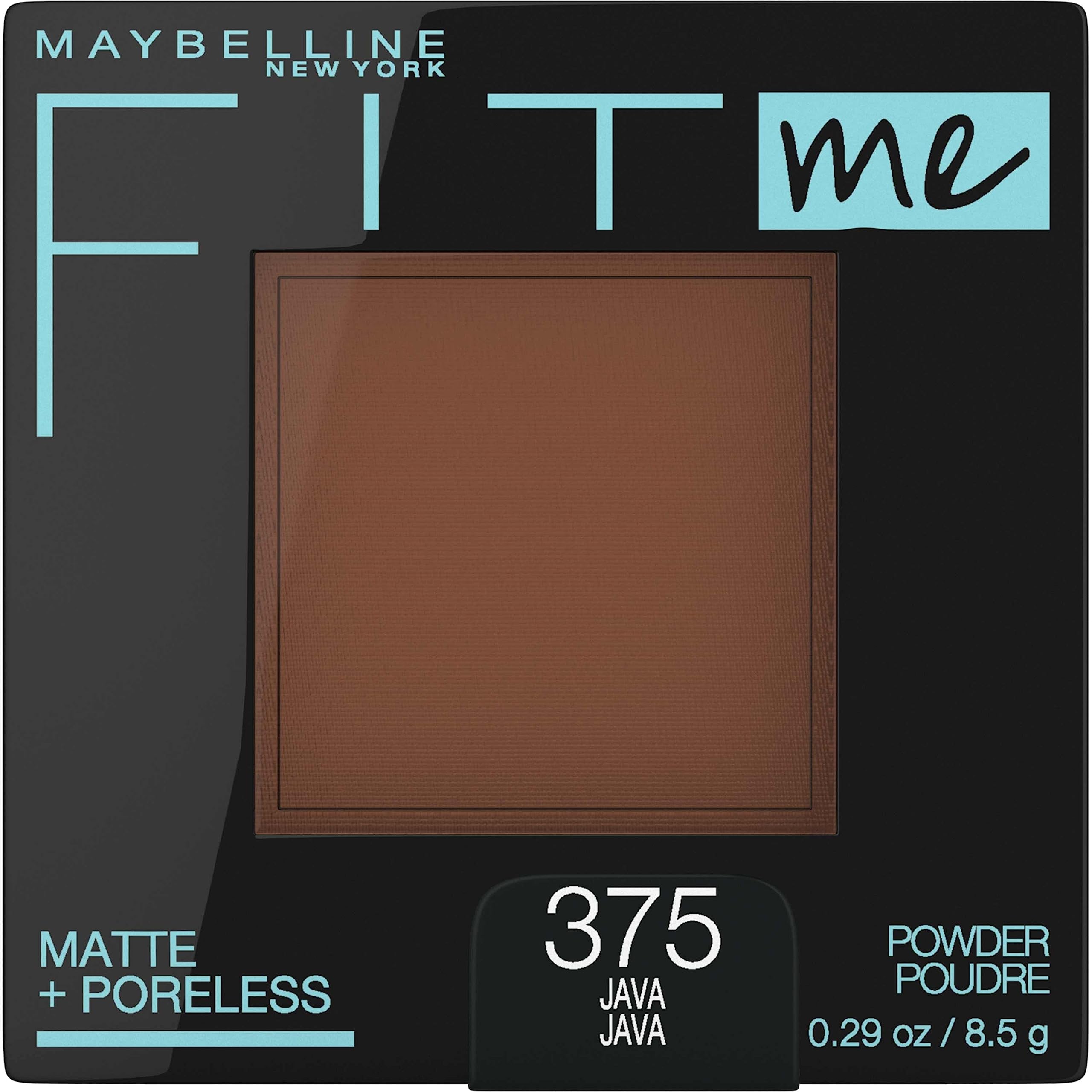 Maybelline compact front view showing label and Java shade, perfect matte finish