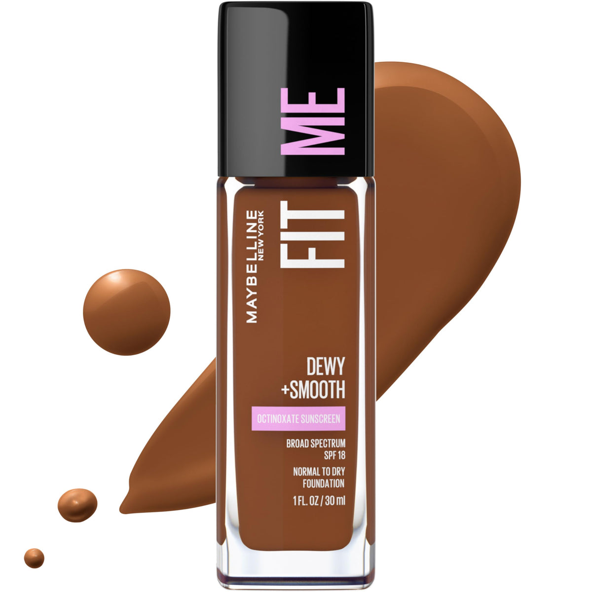 Maybelline Fit Me front packaging showing shade Java and product benefit