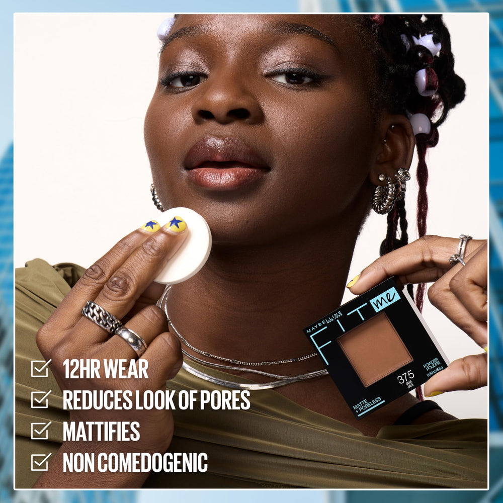 Maybelline compact held in hand showing scale and travel-friendly size for on-the-go control