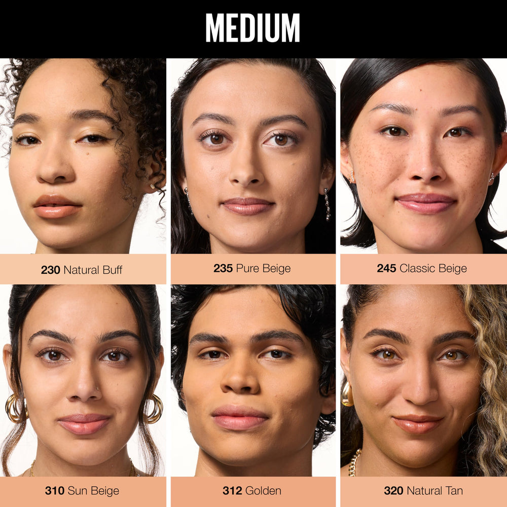 Maybelline powder being picked up by brush for even application benefit