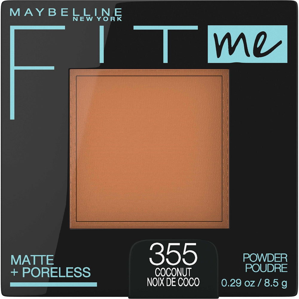 Maybelline Fit Me pressed powder front view showing compact and shade identifiers for quick selection