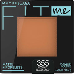 Maybelline Fit Me pressed powder front view showing compact and shade identifiers for quick selection