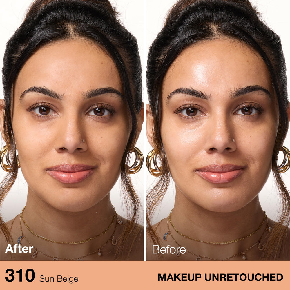 Maybelline compact open with applicator demonstrating included puff for touch-ups