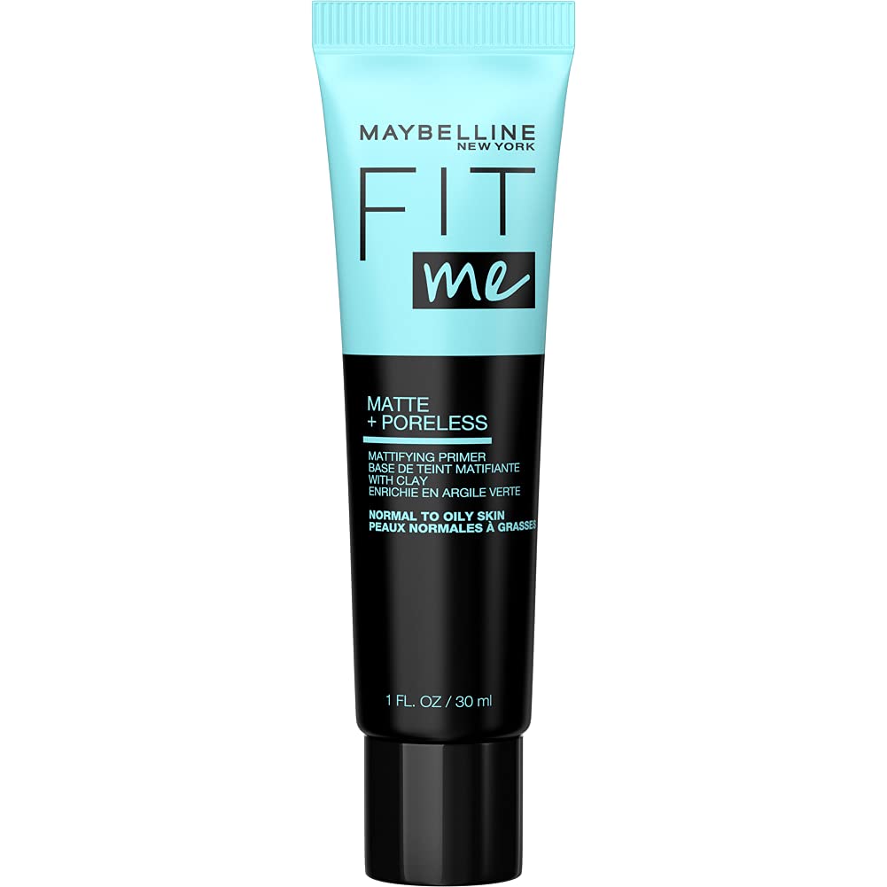 Maybelline front packaging shows clean primer bottle, easy storage benefit