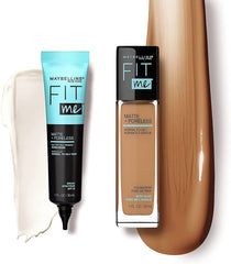 Maybelline primer tucked in makeup bag, ideal for on-the-go touchups benefit