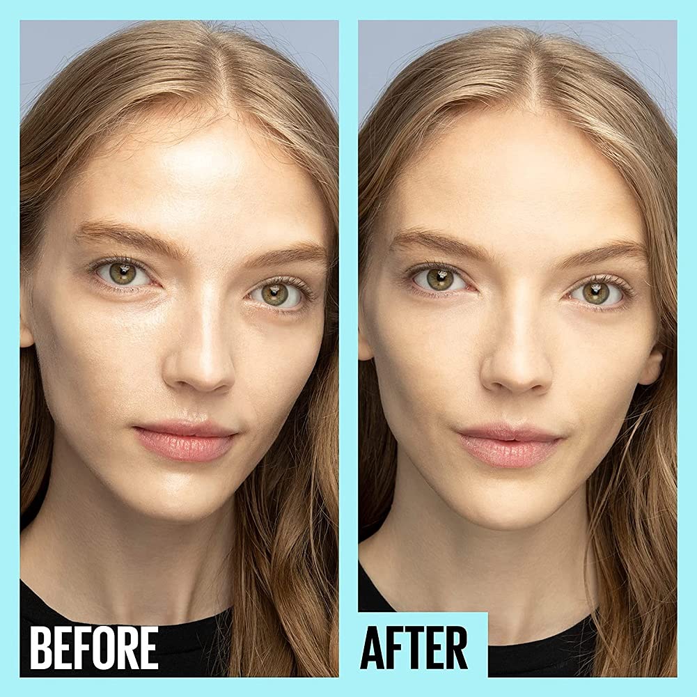 Maybelline before and after pores, highlights visible pore-minimizing benefit