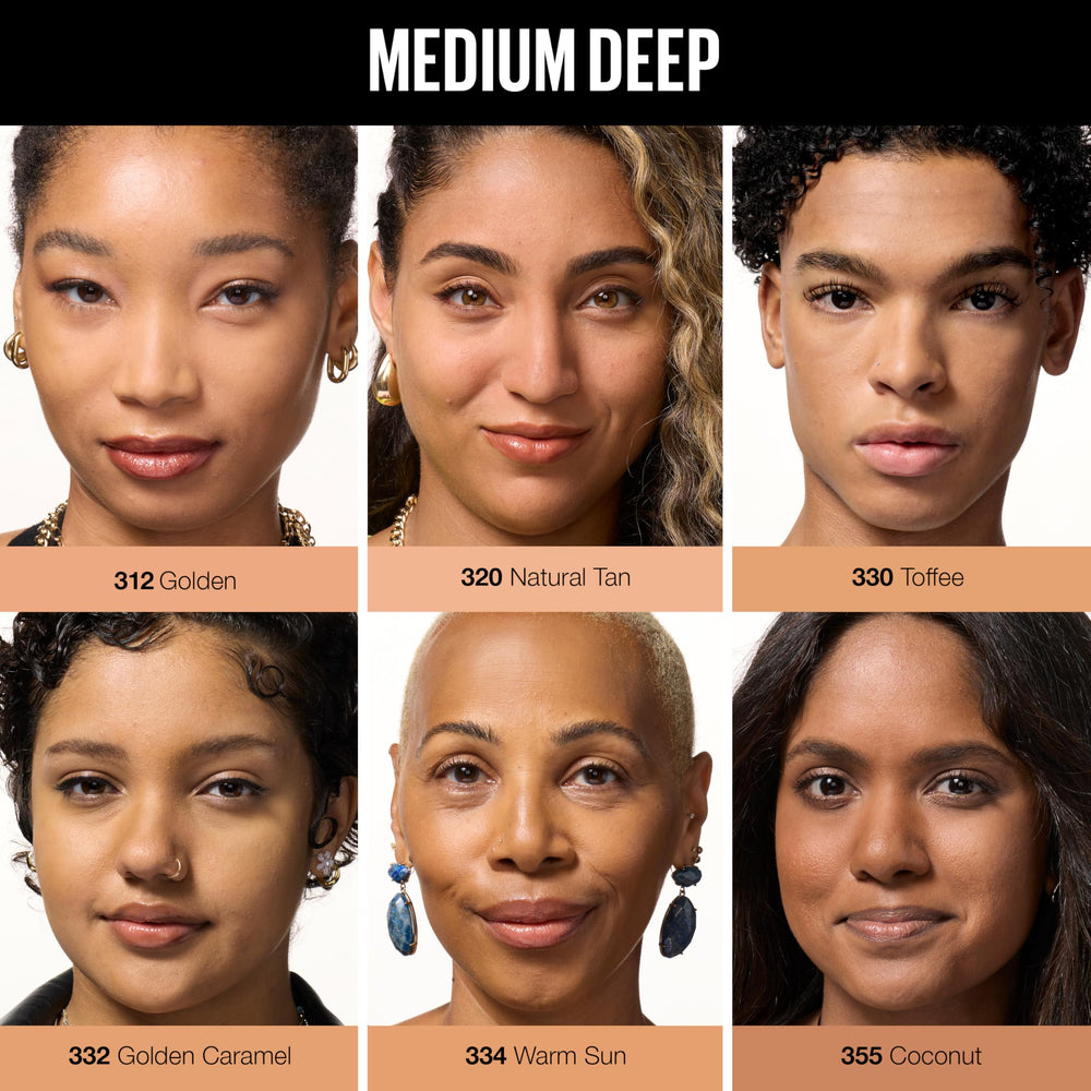 Maybelline swatch of Toffee on skin showing natural color match and seamless blending