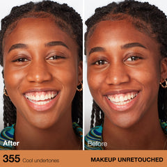 Maybelline foundation pump dispensed onto hand showing easy application and blendability