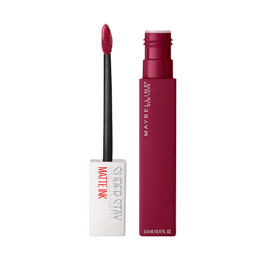 Maybelline Founder front packaging showing cranberry red shade and longwear benefit