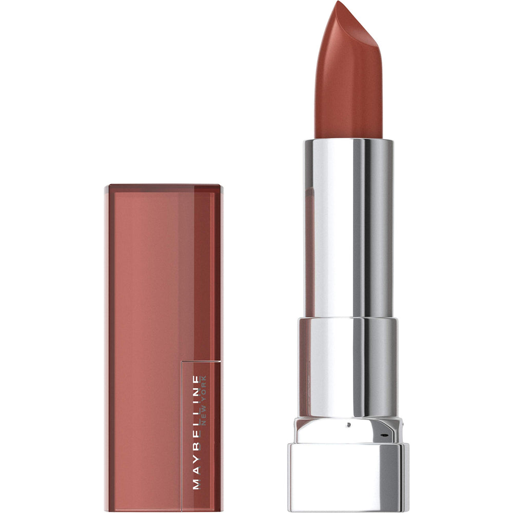 Maybelline front view lipstick tube showing brand and sleek packaging benefit