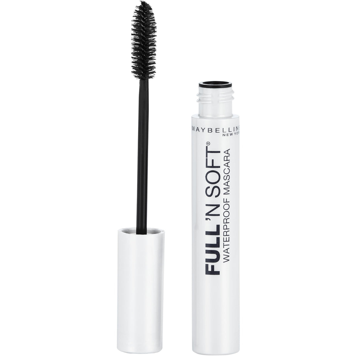 Maybelline front packaging showing sleek waterproof mascara and product benefit