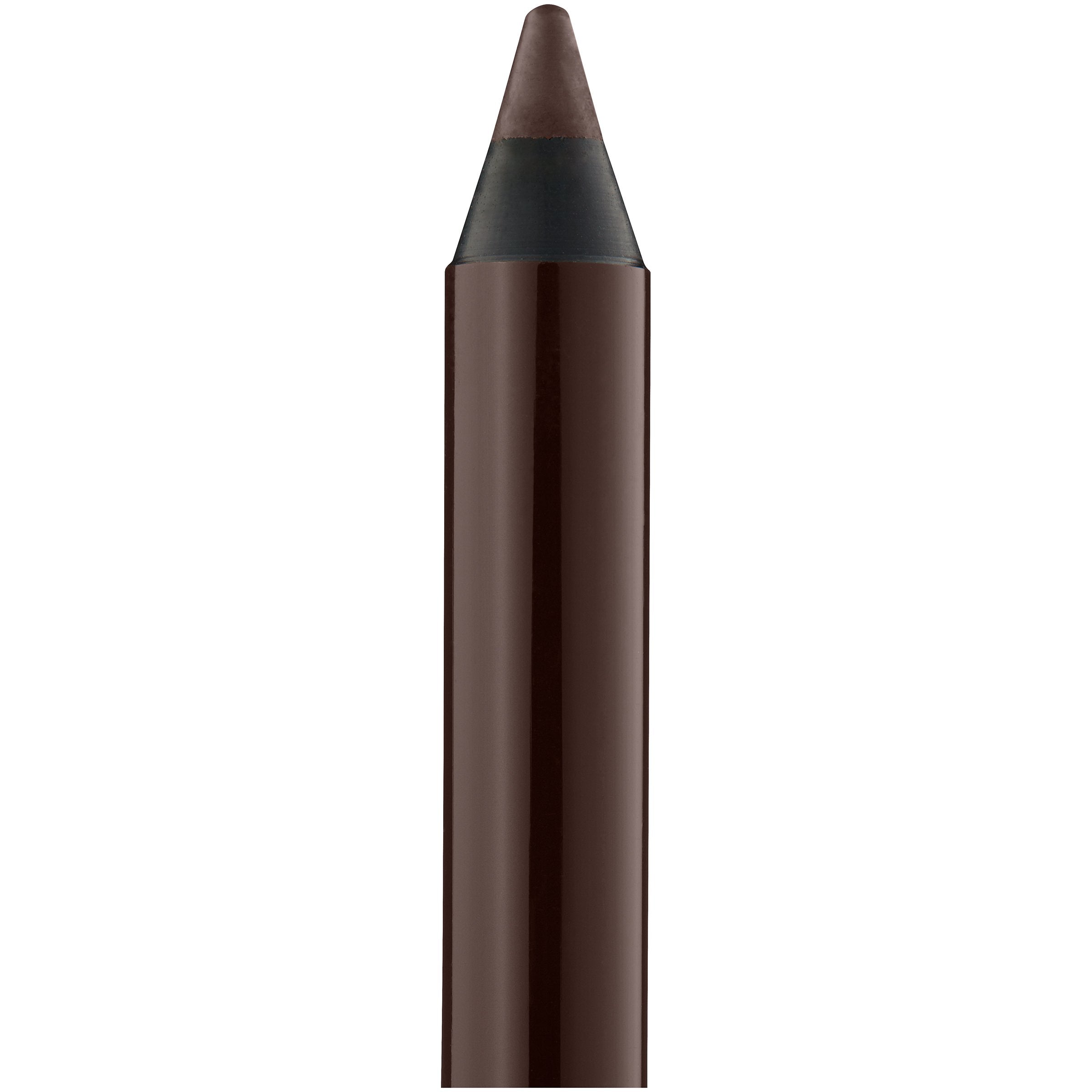 MAYBELLINE pencil held in hand for scale showing travel-friendly size and portability