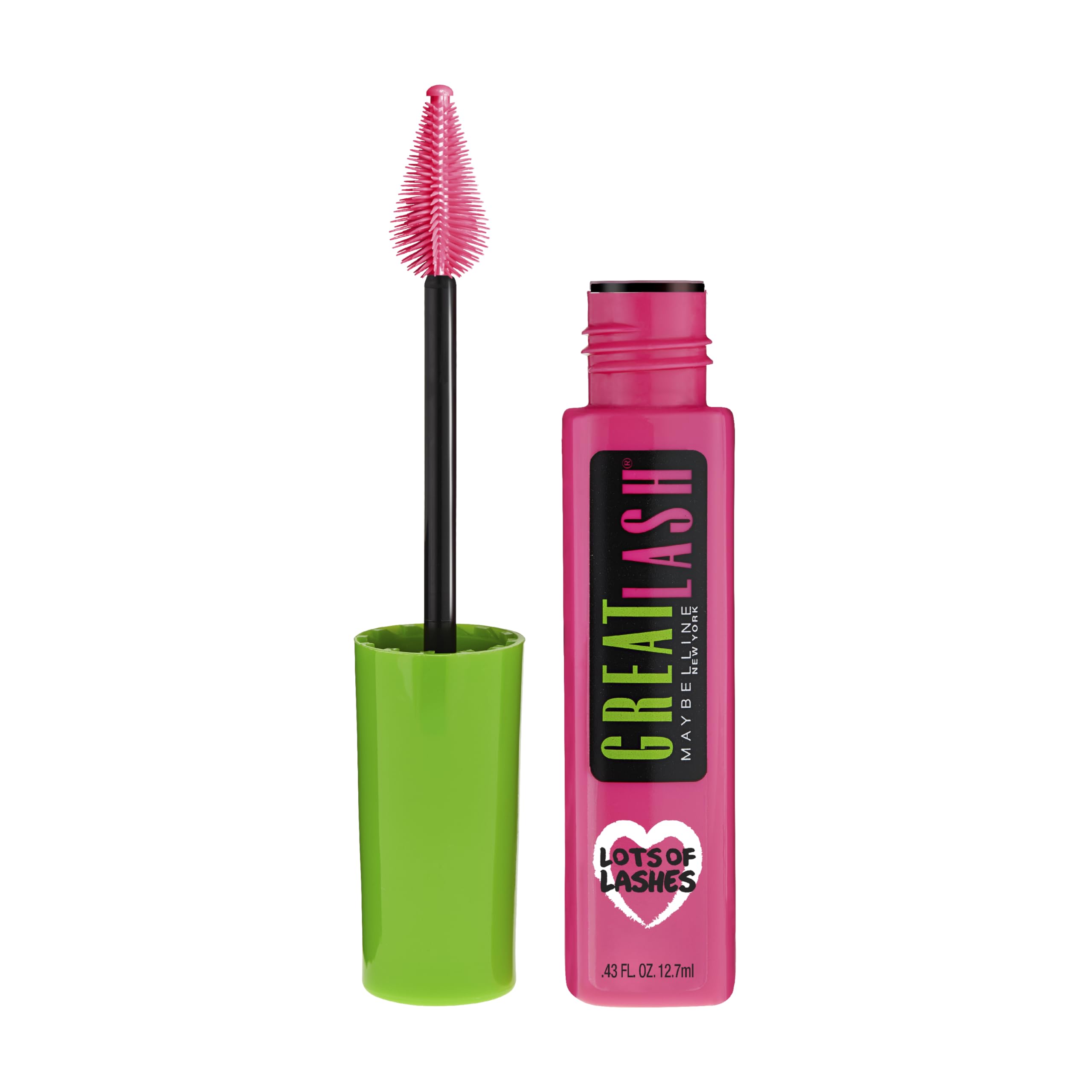 Maybelline tube front view showing branding and benefit of bold lashes