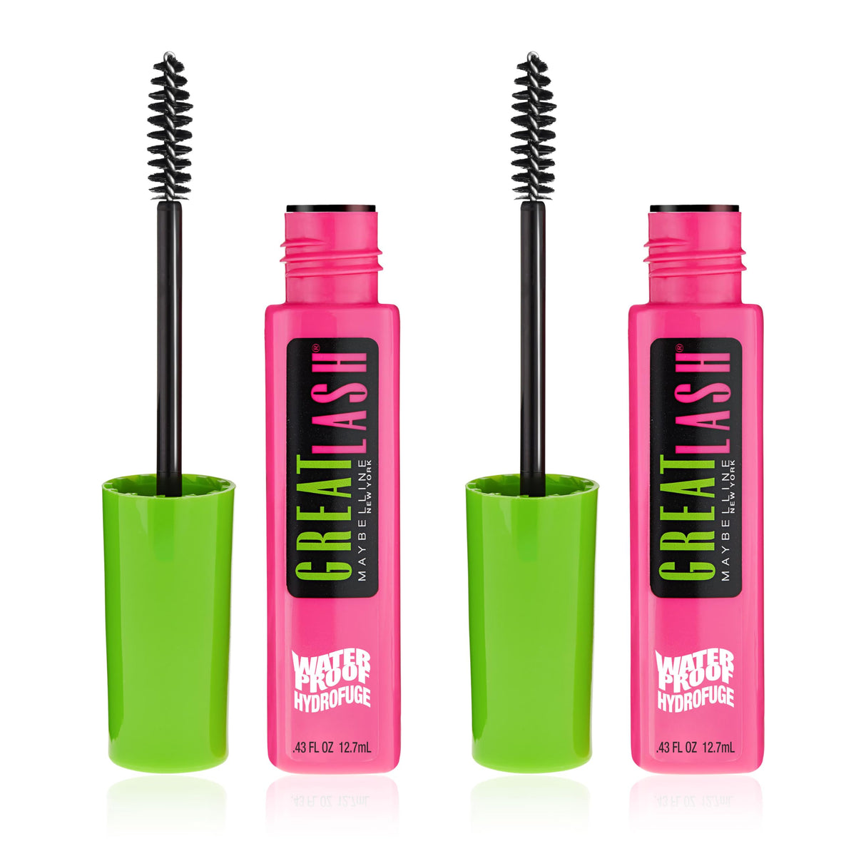Maybelline Great Lash front packaging showing bold very black finish and waterproof benefit