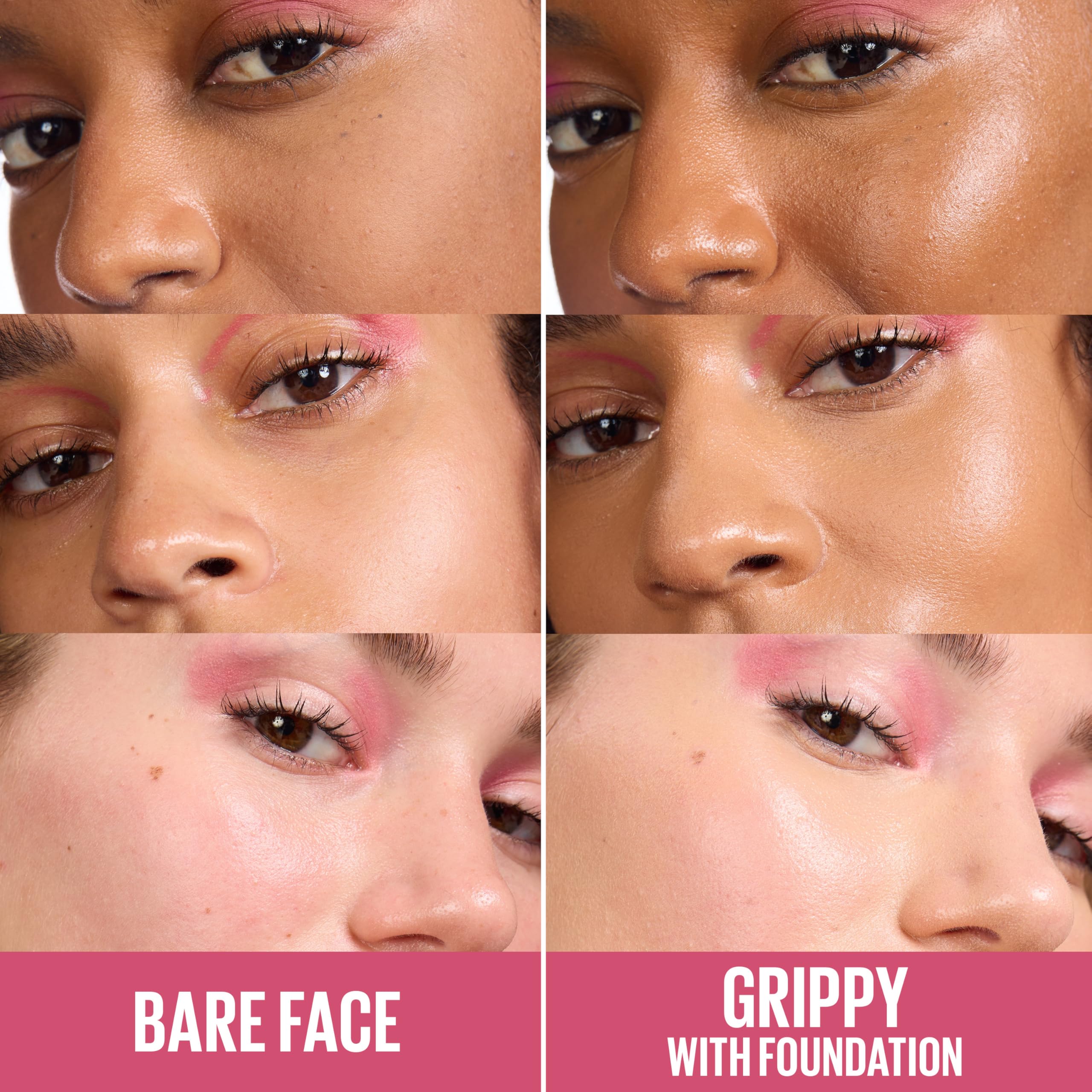 Maybelline Grippy Serum Primer dropper dispensing a clear drop demonstrating precise application and low waste