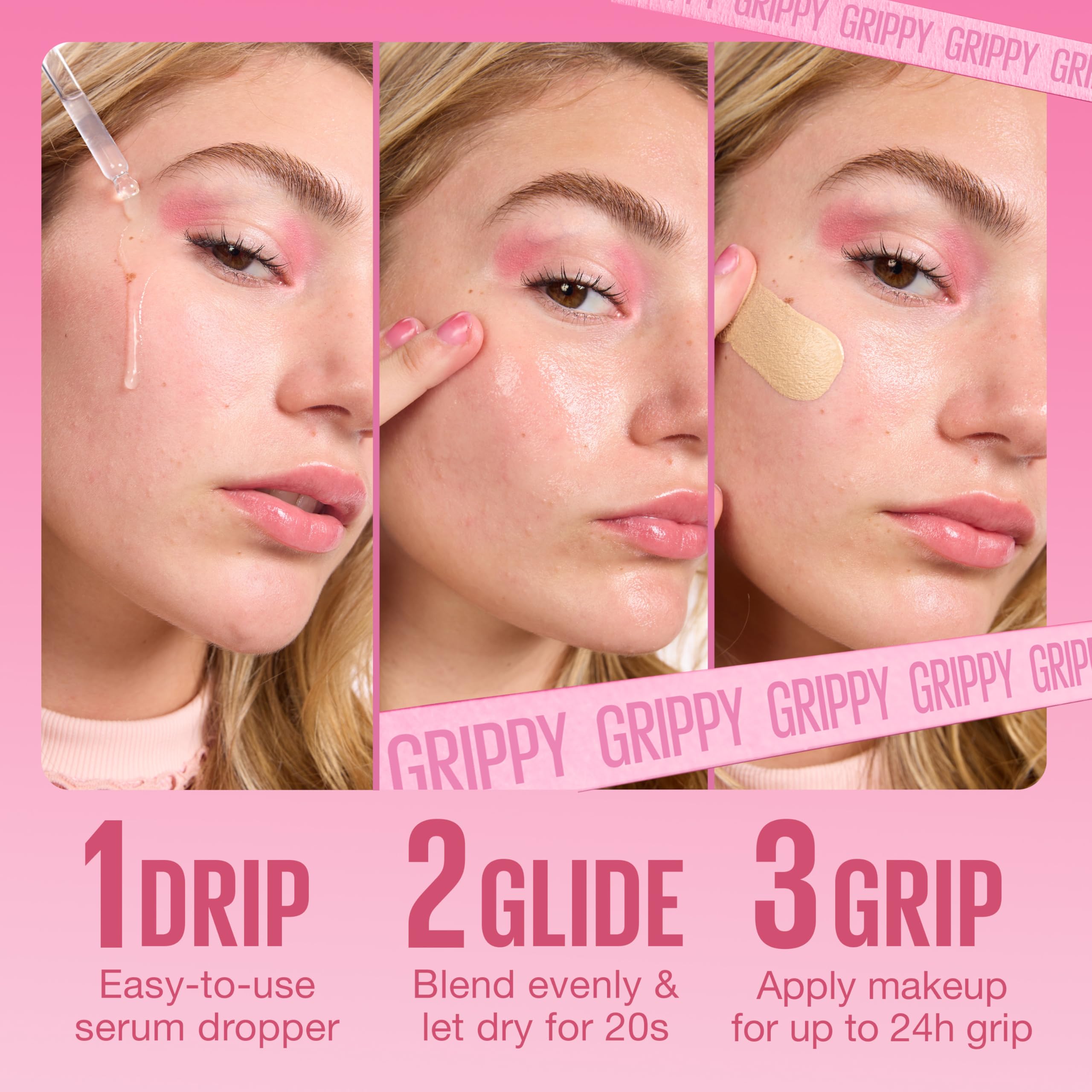 Maybelline Grippy Serum Primer held in hand to show size and travel-friendly scale for daily routines