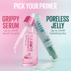 Maybelline Grippy Serum Primer on a bathroom vanity staged lifestyle shot showing everyday use and skincare routine benefit